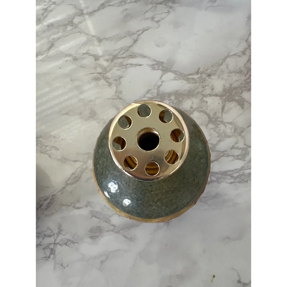 Vintage Ceramic Fragrance Lamp Green Floral Gold Diffuser Cap